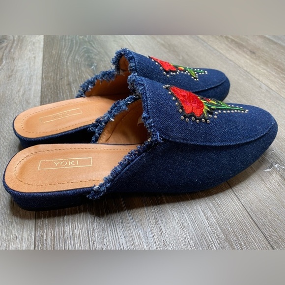 Yoki Women's Willas-71 Mule Dark Denim Rose Embroidered New - Picture 14 of 16